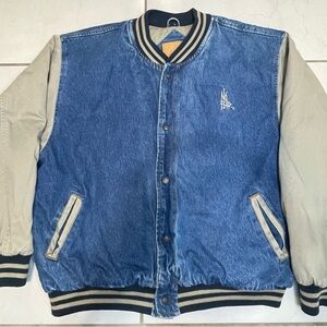 Vintage 90s Y2K No Fear Varsity Bomber Jacket Denim Men XL Button Baggy